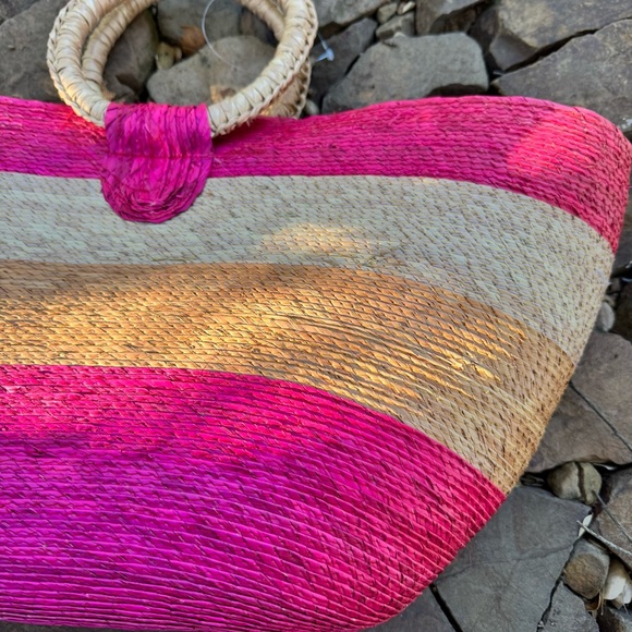 Pink and Tan Woven Tote Bag - Picture 6 of 6